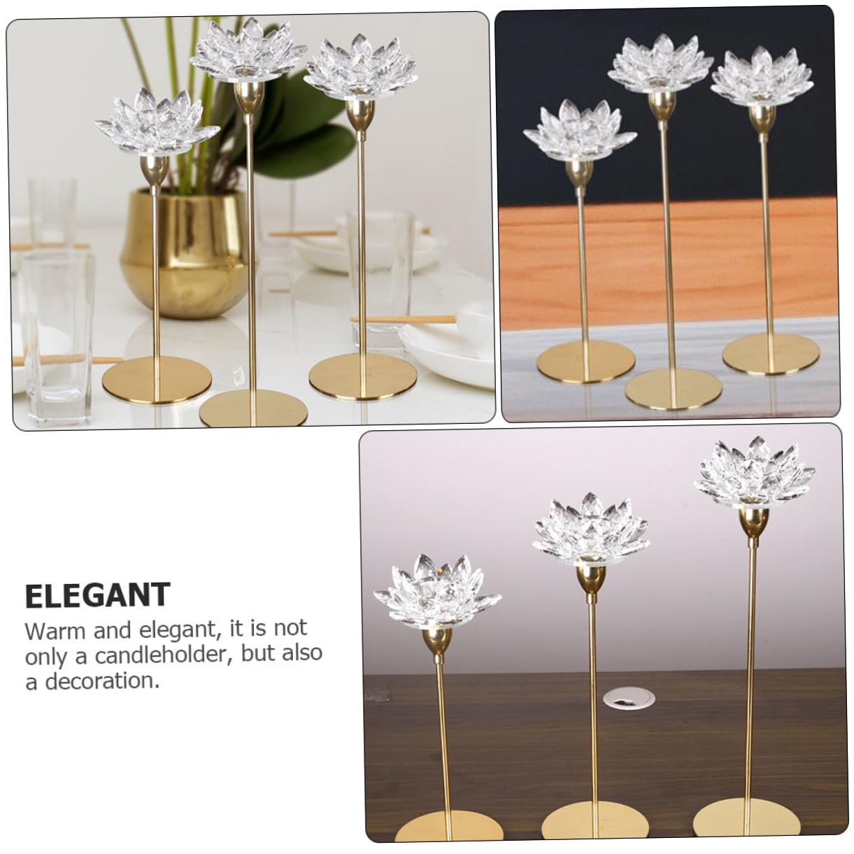 Abaodam Simple Metal Candle Stand Crystal Lotus Candle Holder Small Gold Decorative Candlestick for Dining Room Romantic Home Décor