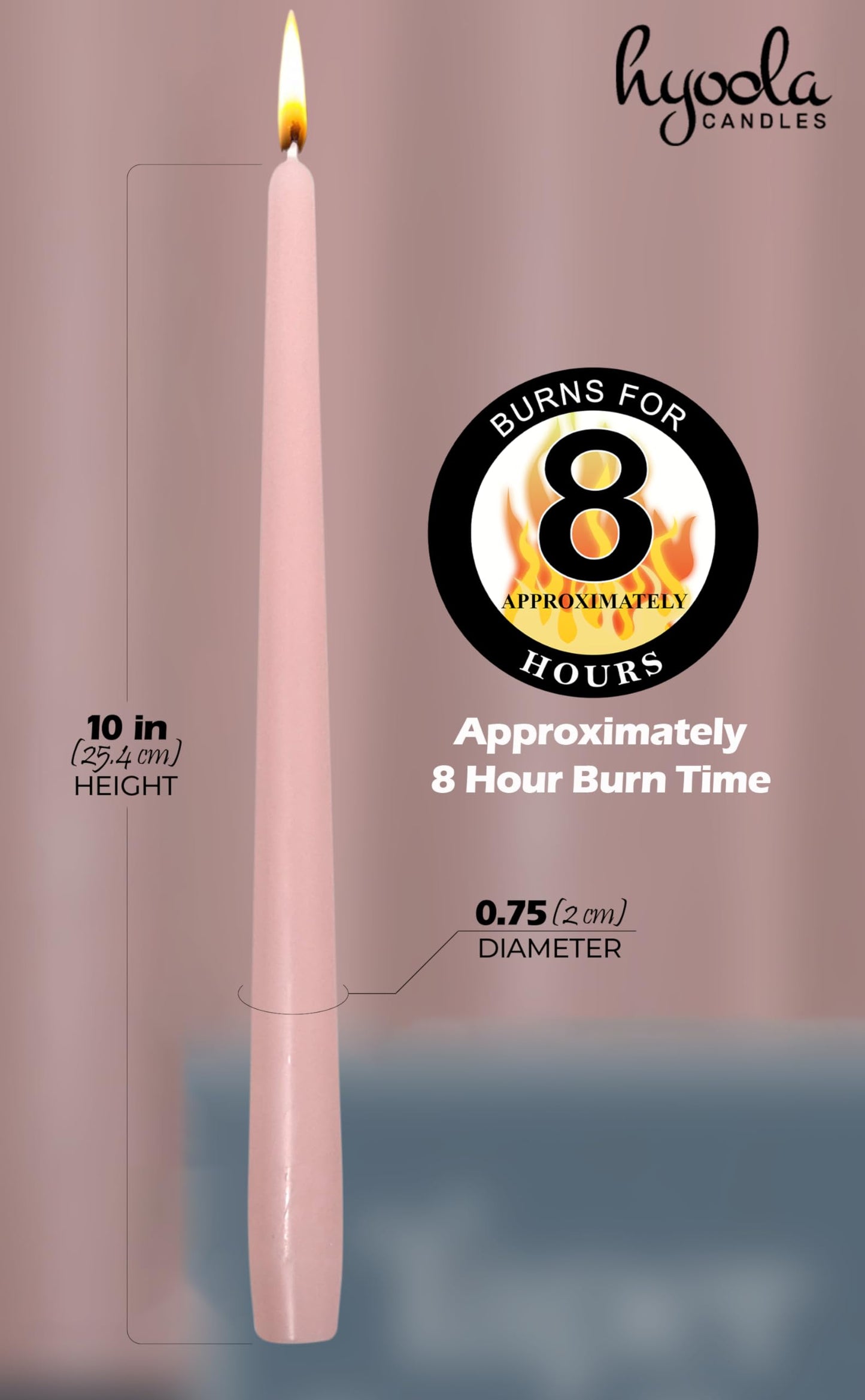 Hyoola Tall Taper Candles - 10 Inch Light Pink Unscented Dripless Taper Candles - 8 Hour Burn Time - 12 Pack