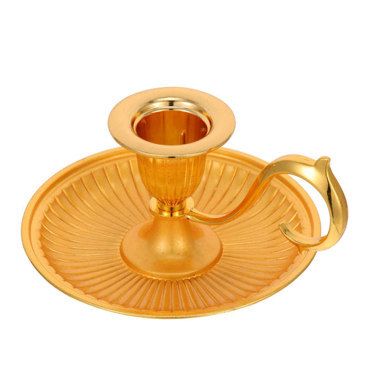 HOMSFOU Retro Taper Candle Holder Vintage Brass Candlestick with Handle 4.52X4.52X3.14In Tabletop Candle Stand for Home Decor Wedding Party