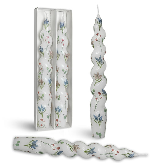 Hyacinth Spiral Candle Sticks Floral Printed Taper Candle Handmade Twisted Candlesticks 7.5 Inch Short Tapered Candles for Home Wedding Women Gifts Set of 2