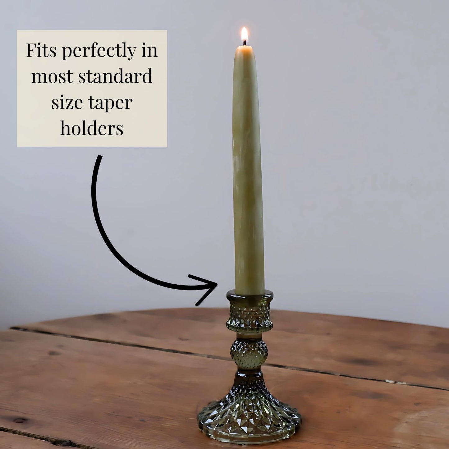Candlestock Beeswax Taper Candles – Standard 7/8" Diameter, Pure 100% Natural USA Beeswax, Cotton Wick, Dripless, Long-Burning, Handmade in Woodstock, NY- 10 Inches - 2 Pairs (4 Candles) - Sage
