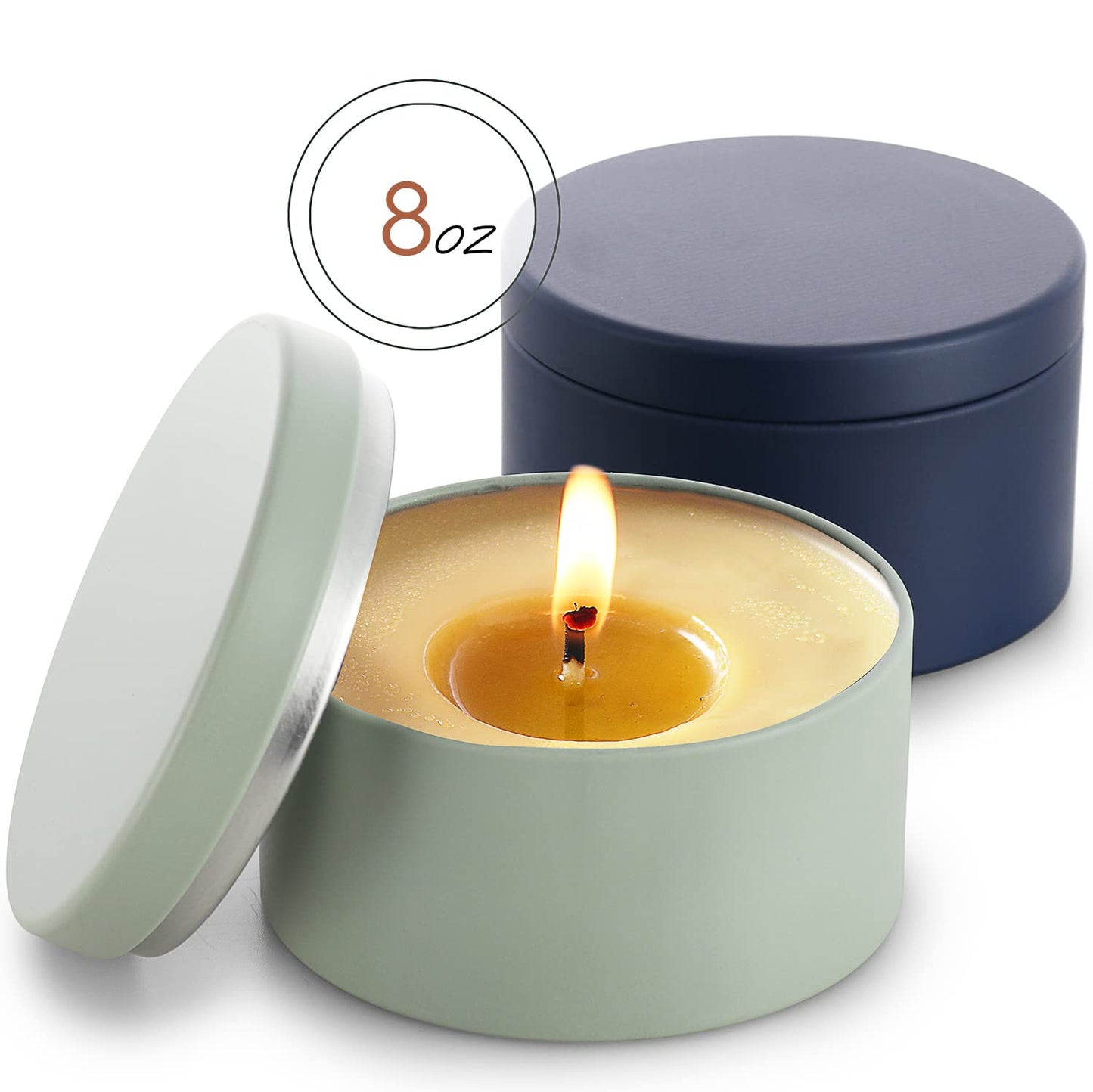 Hearth & Harbor Tin Candle Jars for Making Candles - DIY Candle Containers with Lids - Metal Candle Jars - Bulk Tins Storage for Candle - (12 Pieces) - (8 Ounces) - Solid Navy and Sage
