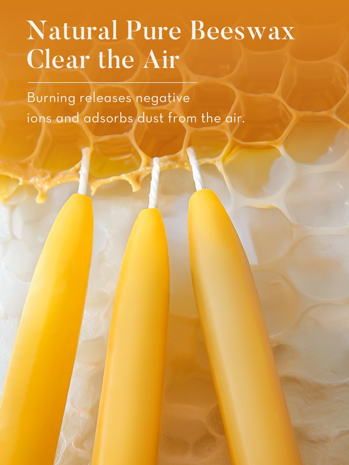 Ashlux 6 Pack Beeswax Taper Candles 100% Natural Pure 8-9 Hours Long Burn Bees Wax Candlesticks Dripless Tall Tapered Candles Stick Beeswax Candle Long Candles Bulk, Yellow