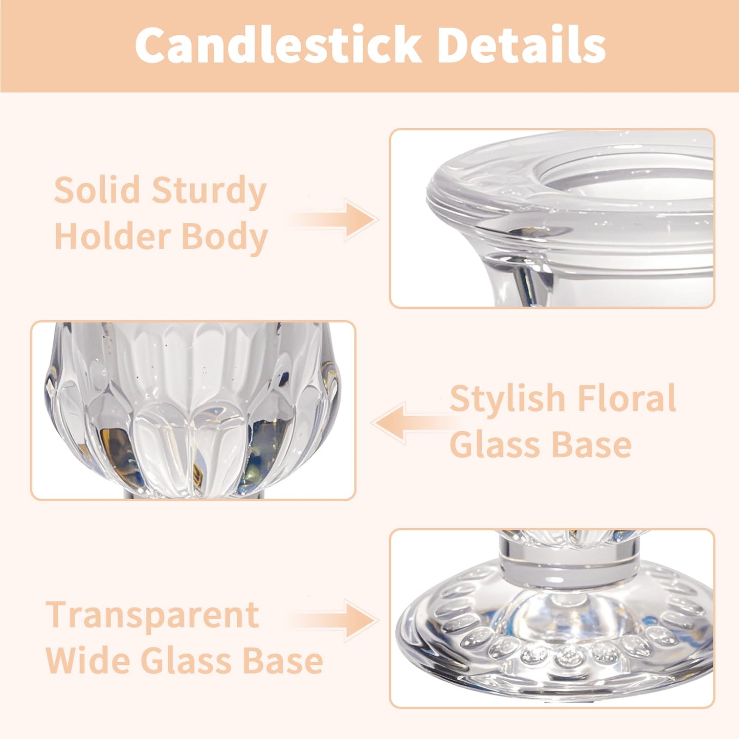 CHILL RECIPE Hurricane Glass Candle Holders-Set of 6 Tall Taper Candle Holder with 12” Tall Clear Cylinder Covers for Wedding Table Centerpiece Home Decor (Floral Base+Clear Chimney)