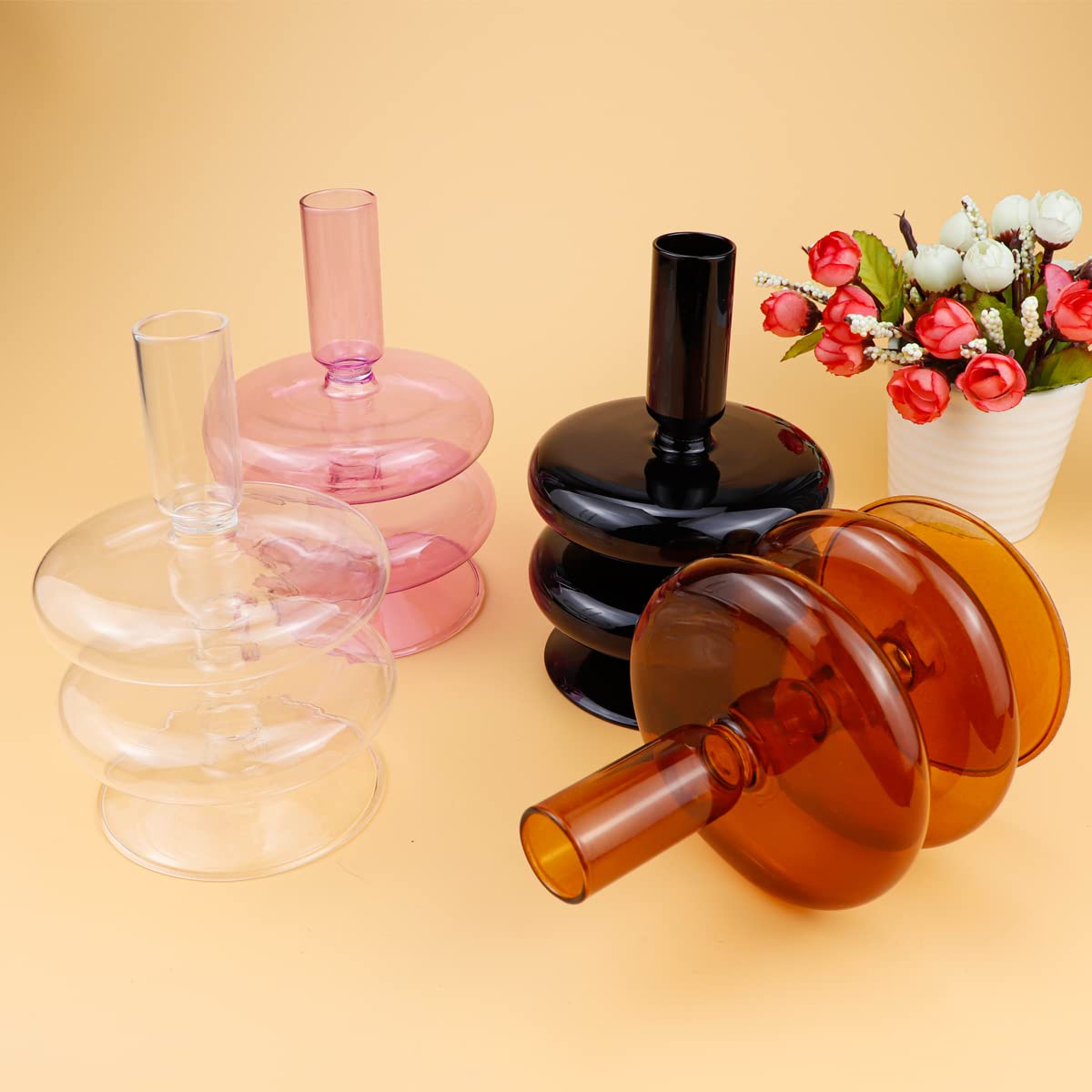 LNQ LUNIQI Clear Glass Candle Holders Glass Taper Candle Holder Decorative Glass Candlestick Holders for Dining Table Centerpieces Wedding Church （）