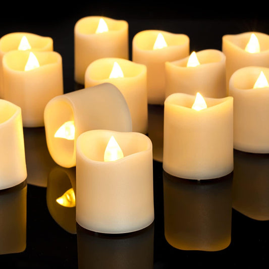 Homemory 24Pack Flameless Votive Candles, 200+Hour Long Lasting Electric Fake Candles, Battery Operated Tealights in Warm White for Christmas, Wedding Decor (Ivory Base, Batteries Included)