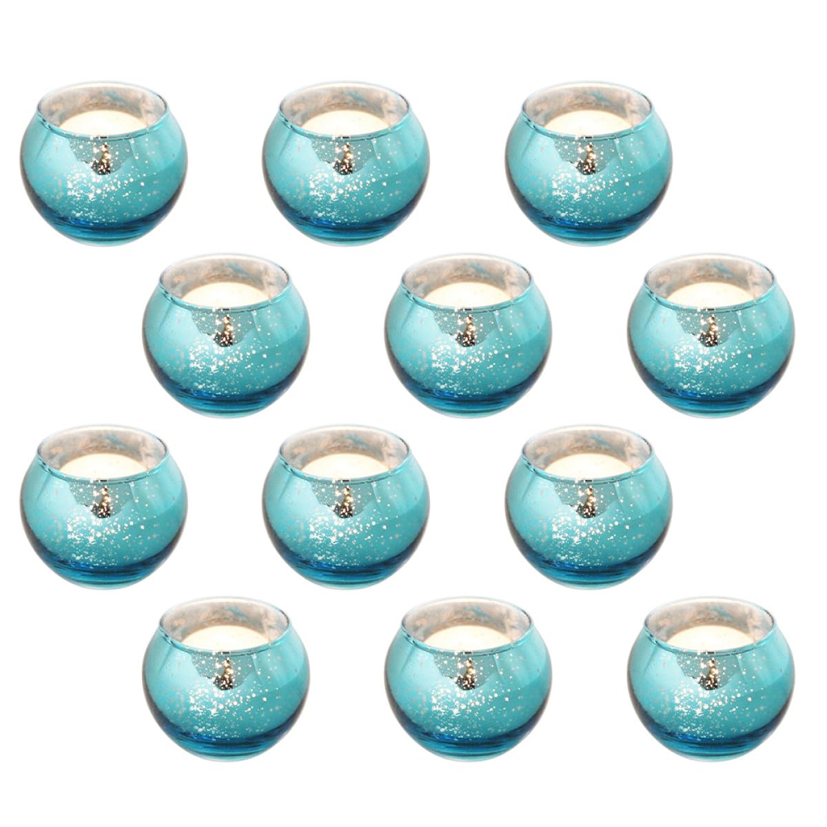 Artibetter 12pcs Decorative Glass Candleholders with Blue Dot Pattern Hollow Votive Candle Cups for Home Décor Table Centerpiece