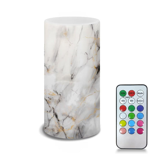 Merkmak White Marble Flameless Candles Battery Operated Candles with Color Changing Timer Remote Control LED Pillar Lights for Patio Porch Lanterns Decor Battery Tea Lights