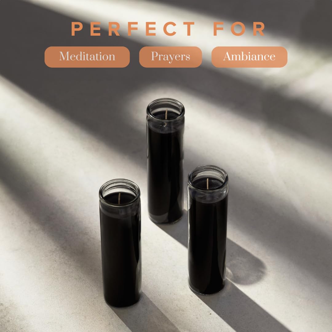 Simply Soson 2x8 inch Black Devotional Candles in Glass Jar - 6 Pack - 90 Hours – Prayer Candle - Tall Pillar Candles for Religious, Memorials, Party Decor