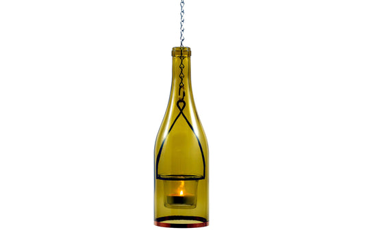 Blue Ridge Mountain Gifts Hanging Wine Bottle Indoor/Outdoor Lantern Lights - Decorative Lights Votive Candle Holder, Great for Rustic Wedding Decorations, Patio Decor, or Garden Decor, Yellow (1pc)