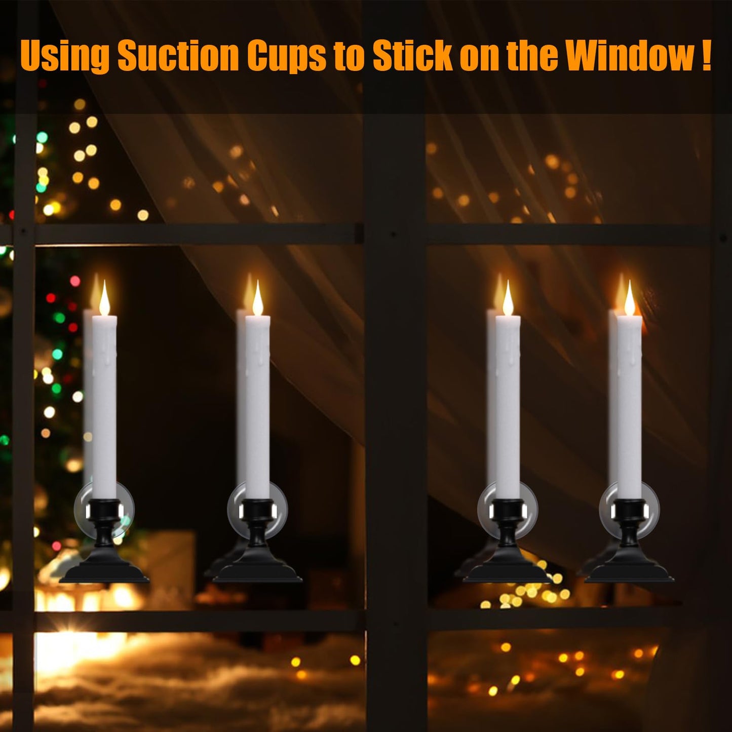 Wondise Flameless Window Candles with Timer & Remote, Battery Operated LED Flameless Flickering Holiday Candles with Removable Holder and Suction Cups for Christmas Thanksgiving Home Decoration