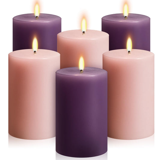 Conelist Set of 6 Purple Pink Small Pillar Candles 2 x 3 Inch Unscented Colored Votive Candles for Wedding Holiday Church Dinner Table Home Decor