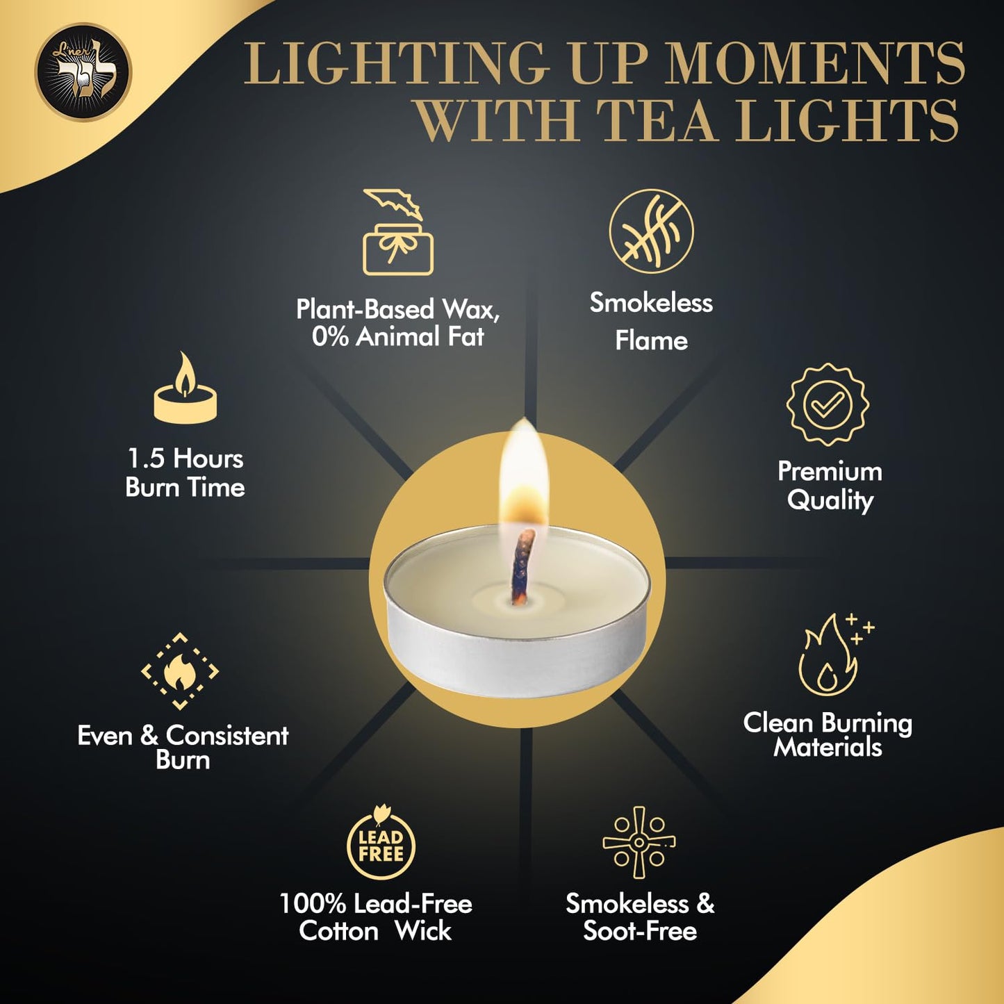 L’ner 1.5 Hour Tealight Candles, 300 Pack – Smokeless & Dripless Unscented Mini Tea Lights, Plant-Based Wax, Lead-Free Cotton Wick – Premium Quality Tealights for Shabbat, Memorial, Home, Weddings