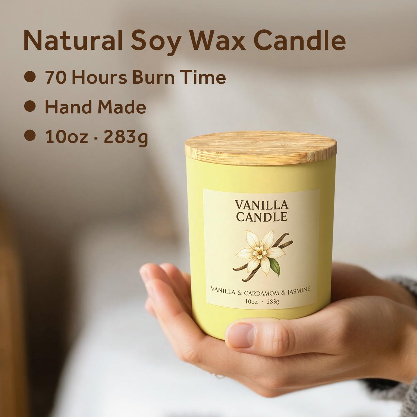 NORVENCE Vanilla Candle, Vanilla Scented Candles for Women, 10oz Soy Candles with Bamboo Lid for Home Scented, Birthday Gifts for Women and Men, Hand-Poured Candle for Relaxation, Home Decor