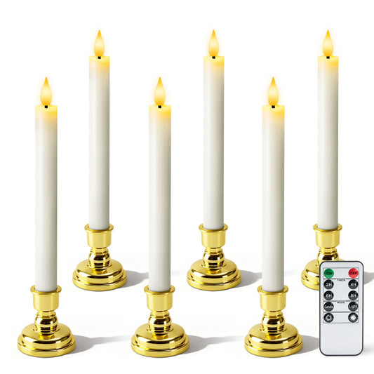 Meigic 6 Pcs Window Candles with Remote and Timer, White Battery Operated Candlesticks with Gold Holders, LED Christmas Candle for Window Home Xmas Holiday Decor