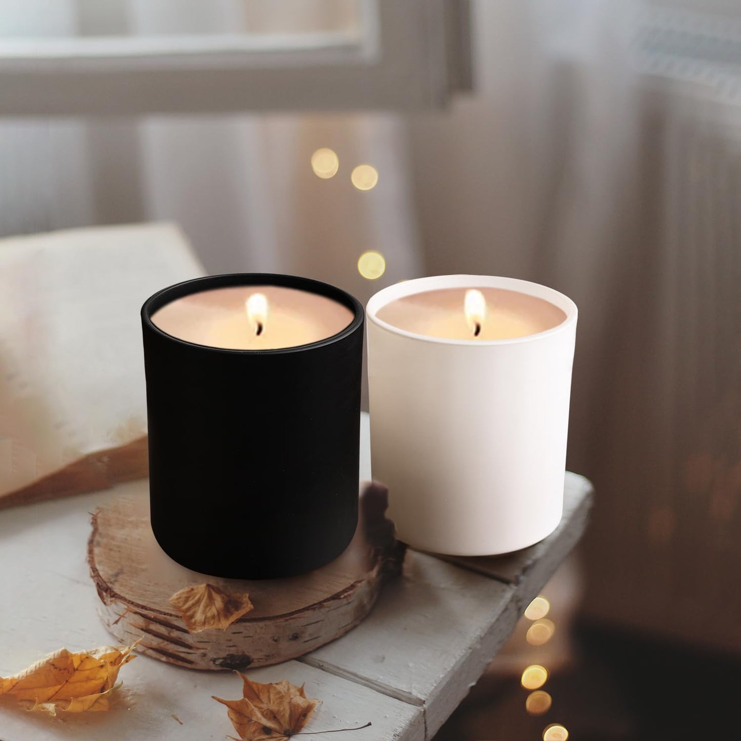 SHOWIN 14 OZ Thick Candle Jars for Making Candles 12 Pcs, 3 Wick Empty Jars with Wood Lids for Candle Making, Sample Container,Frosted White