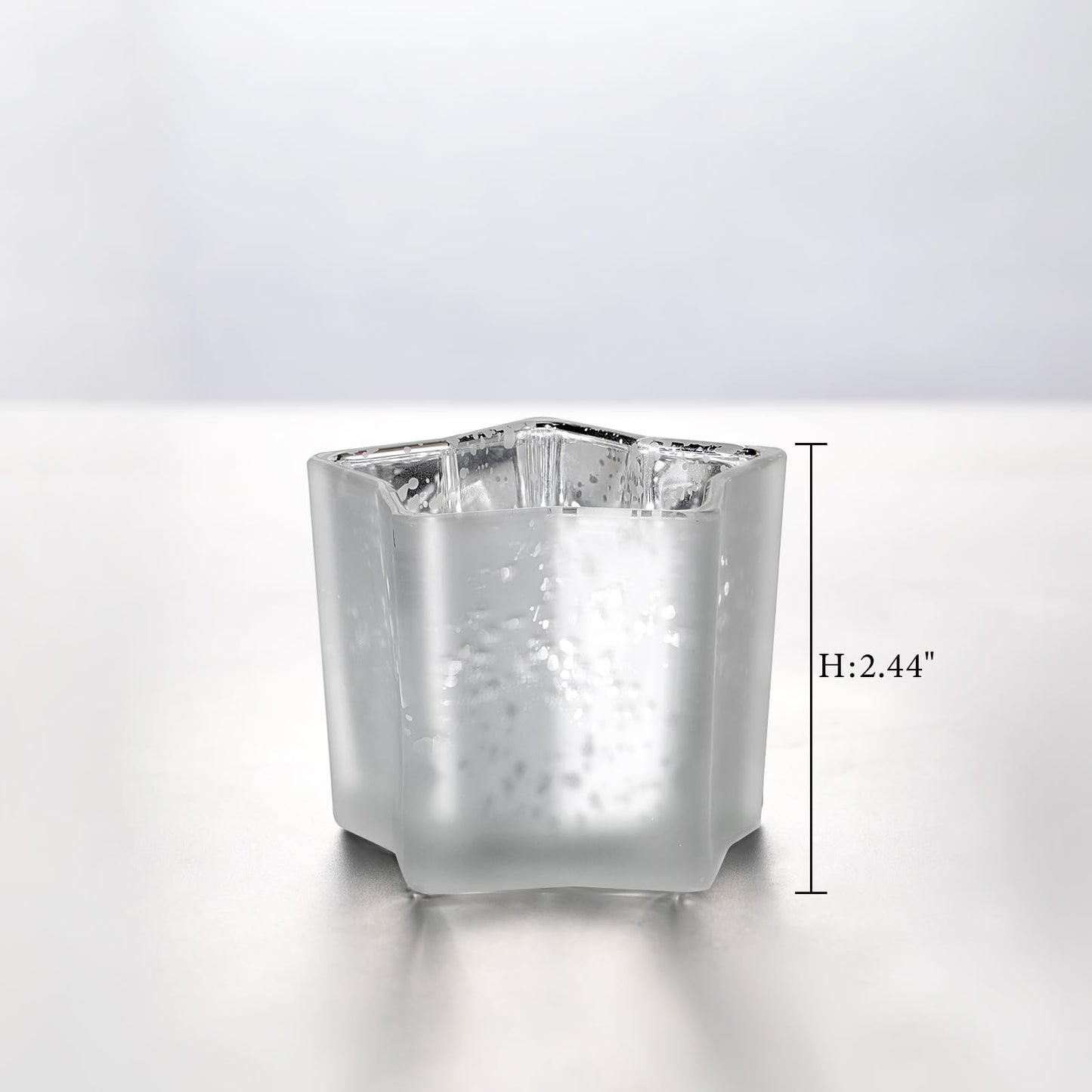 Letine 8pc Frosted White Star Tea Light Candle Holders - Mercury Glass Votive Holders for Wedding, Diwali, Fall & Holiday Decor - Elegant Starlight Vessels (2.44" Height, 1.45" Base)