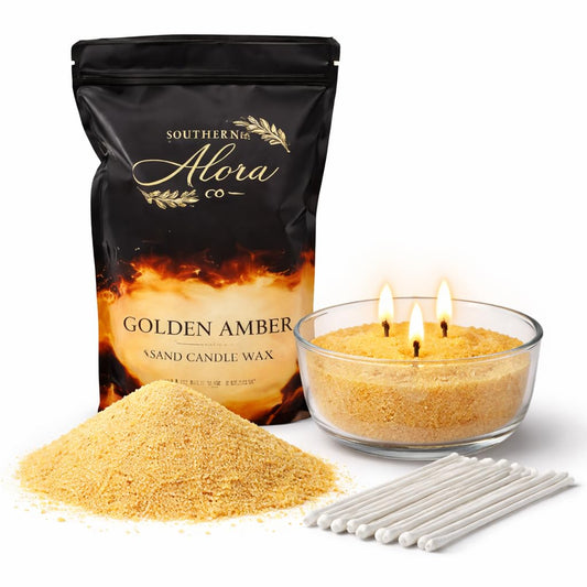 Candle Sand with 10 Wicks – 1 LB Refillable Candle Wax for DIY Candles, Wedding Centerpieces, Home Decor, Candle Making Kit, Candle Sand with Wicks – Golden Amber