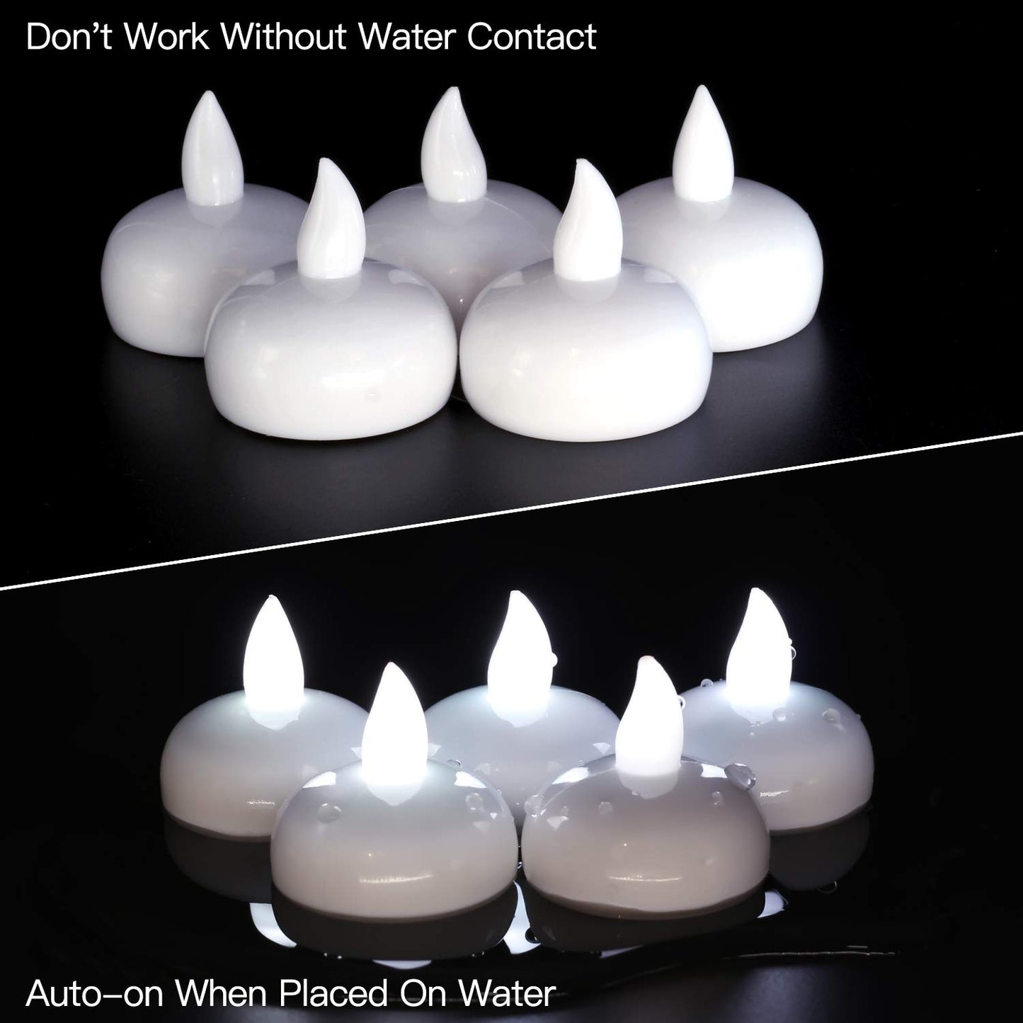 Novelty Place 24Pcs Waterproof Flameless Floating Tealights, LED Floating Candles Cool White Flickering Tea Lights - Battery Operated Candles Decoration for Wedding, Christmas, Party, Pool, Pond