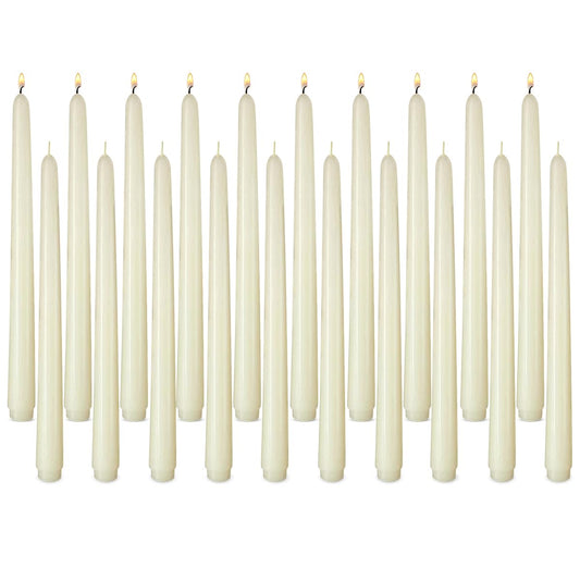 NIKY 10 inch Ivory Taper Candles for Christmas, Set of 20 Unscented Dripless Candlesticks - 8 Hours Long Burning for Home Decor, Wedding, Parties and Special Occasions