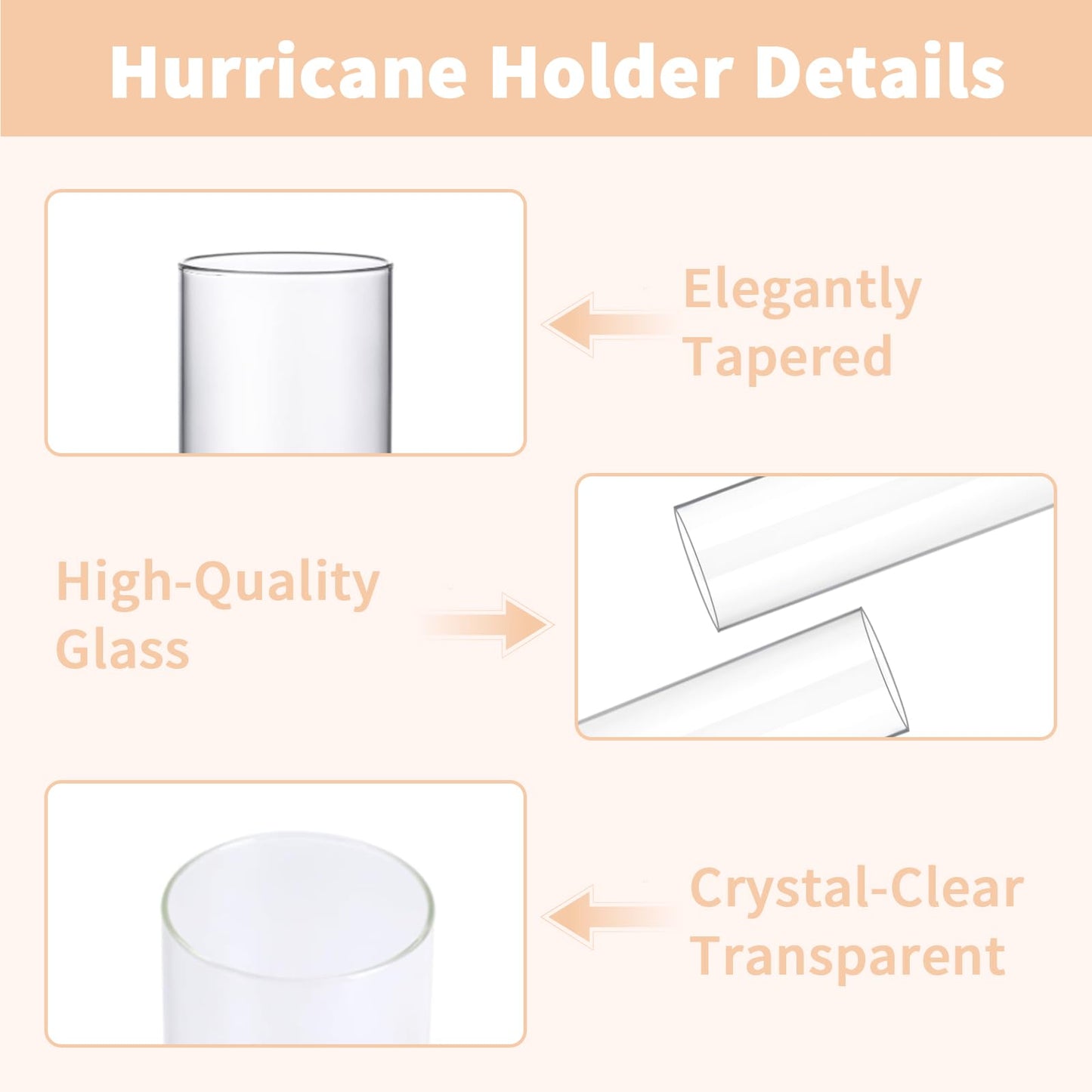 CHILL RECIPE Hurricane Glass Candle Holders-Set of 6 Tall Taper Candle Holder with 14” Tall Clear Cylinder Covers for Wedding Table Centerpiece Home Decor (Floral Base+Clear Chimney)