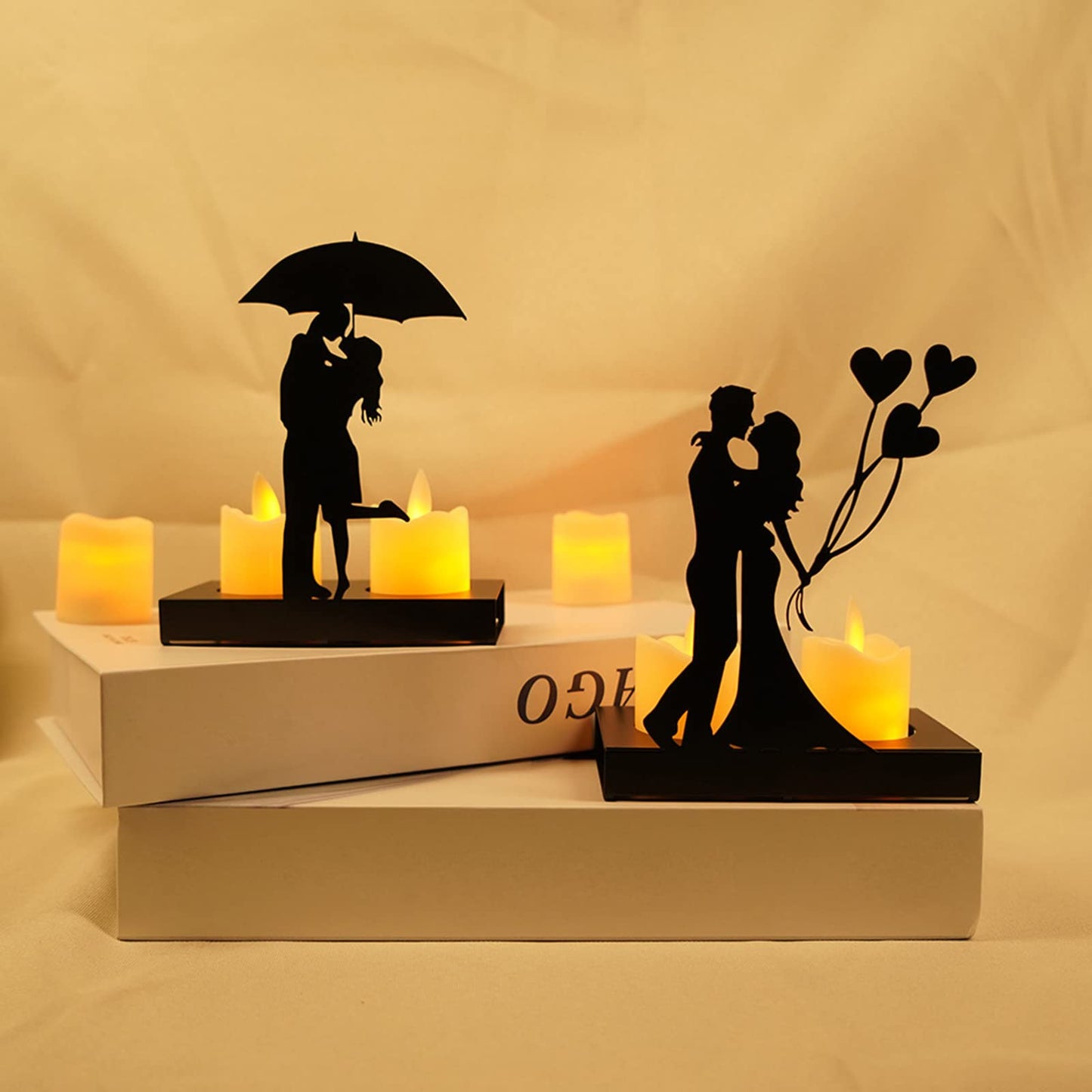 Handcrafted Iron Sculpture Candlestick Ornament, Romantic Couple Statue For Anniversaries, Decorative Modern Sculptures, Wedding Decoration Anniversary Ornament Figurine for Couples Valentine (D)