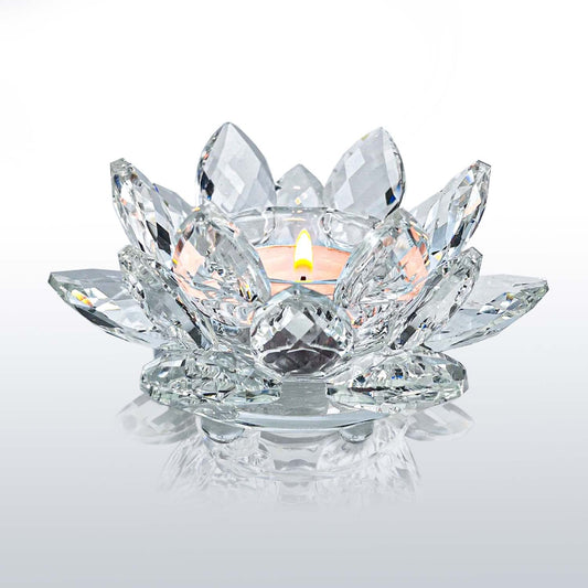 Kolnlala Crystal Lotus Flower Tealight Candle Holders/Glass Tea Light Candlestick Decor Decoration for Christmas Home Wedding Party… (Clean 1pc)