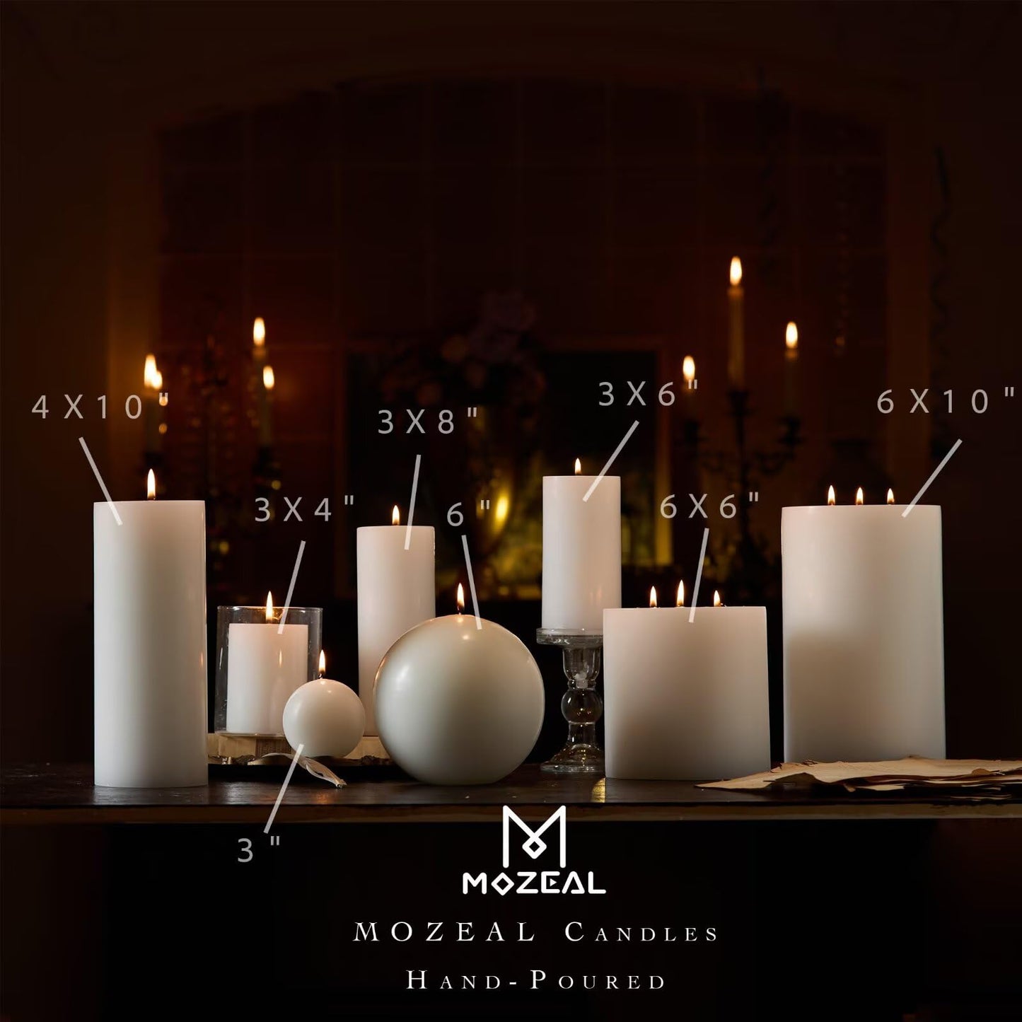 MOZEAL Hand-Poured, 3 Inch White Round Ball Candles - Elegant White Round Pillar Candles Set of 3, Dripless, Unscented, Smokeless, Ideal for All Occasions.