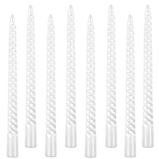 Kemladio 8 pcs 10 inch Taper Candles,Burning Unscented Tapered 7.5 hrs,Fancy Dinner,Tall Candle Sticks, Halloween Party Decorations (8pcs, White)
