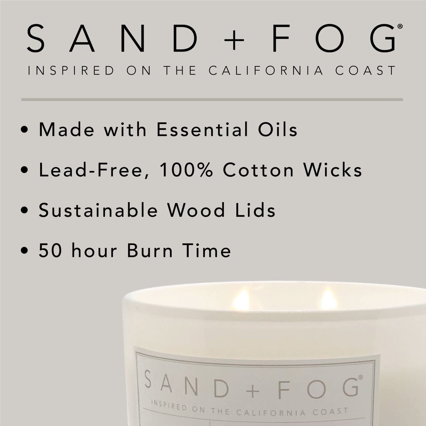 Sand + Fog Scented Candles - Vanilla Sandalwood - Additional Scents and Sizes - 3 Wicks 100% Cotton Lead-Free - Luxury Air Freshening Jar Candles - Perfect Home Decor - 21 oz