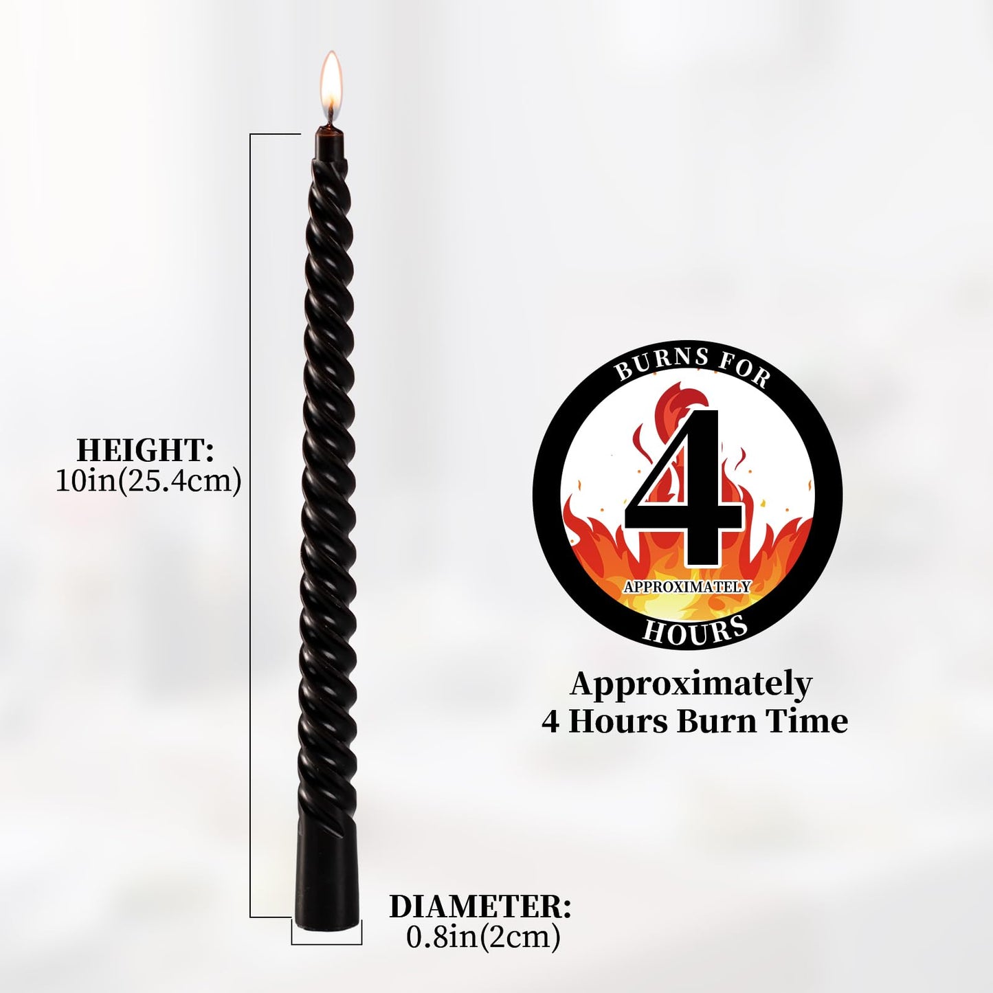 KONNI 0.87×10 Inch Black Spiral Taper Candle, Unscented and Smokeless Tall Candlesticks, 8 Pack Twisted Candles with Cotton Wicks, Long Burning, Ideal for Weddings, Dinner Parties, and Home Décor