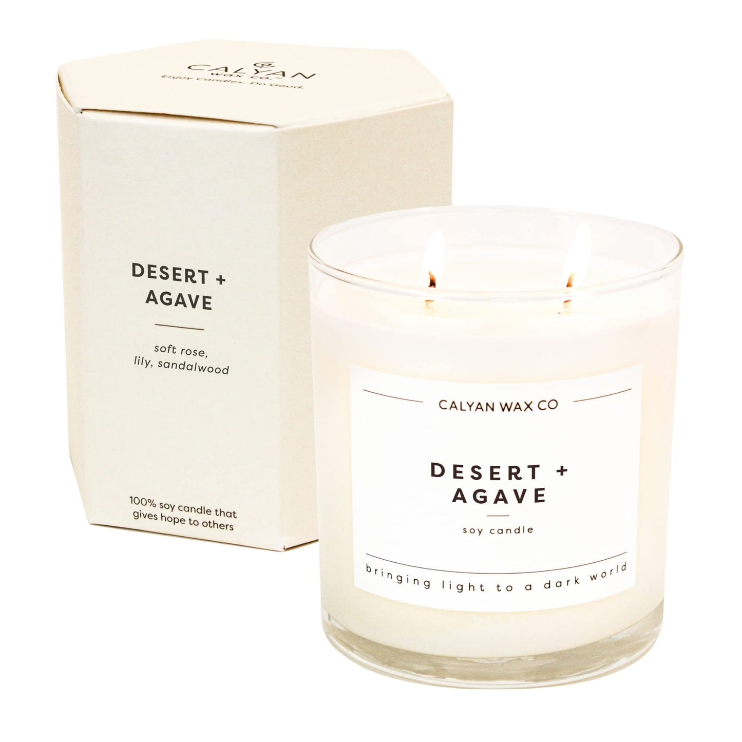 Calyan Wax Co. Desert & Agave 2 Wick Scented Candle - 37 Hour Burn - Luxury Clean Soy Wax Candles - Long Lasting Large Glass Jar Candle for Home - 8.8oz