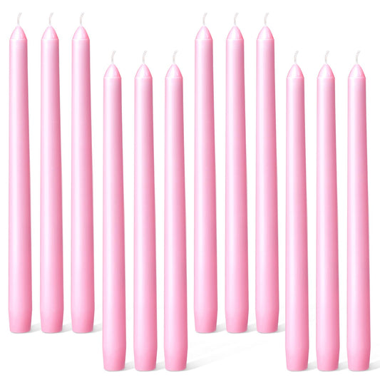 Everymoment Pink Taper Candles - 12 Pack 10 Inch Candlesticks - Dripless & Smokeless for 8 Hours - Unscented Paraffin Wax - Ideal for Wedding Mother’s Day Valentine's Day Baby Shower & Romantic Decor