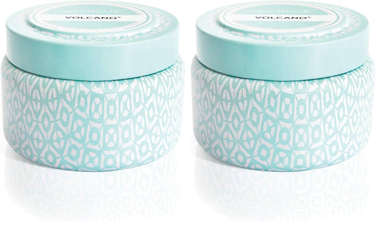 Capri Blue Volcano Printed Travel Tin Jar Candle - Luxury Candle with a Long Lasting Soy Wax Blend - Scented with Tropical & Fruity Fragrance (Aqua Color, 8.5 oz) (Pack of 2)