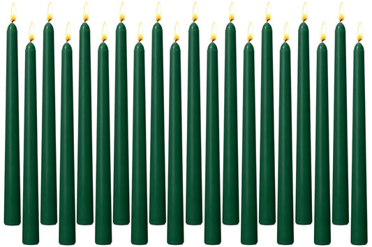 Hunter Green Taper Candles for Home Decoration, 20 Pack 10 Inch Unscented Dripless Candlesticks for Dinner Party Wedding