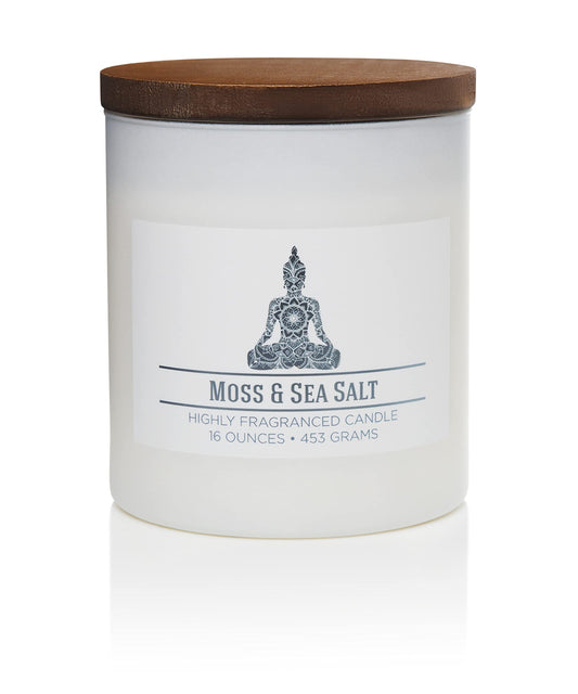 Carolina Moss & Sea Salt Scented Candle, 16 oz Wellness Relaxing Aromatherapy Candle, 2 Wick White Jar Soy Blend Wax, Candles for Home, 60H Burn - Made in The USA
