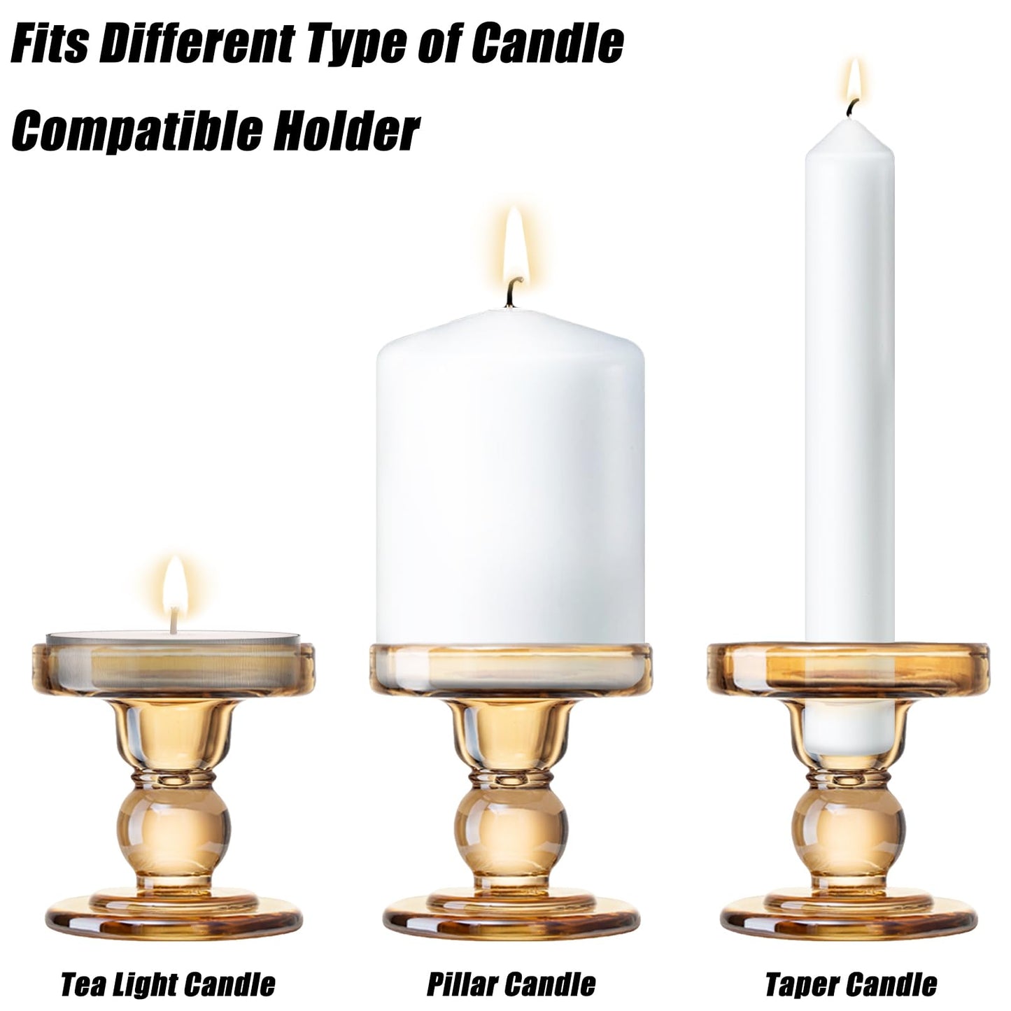 DreamsEden Clear Glass Candle Holders Set of 3, Crystal Transparent Taper Candle Holder for Pillar Taper Tea Lights, Modern Table Centerpiece Decor for Dining Room Living Room Wedding Party Decoration
