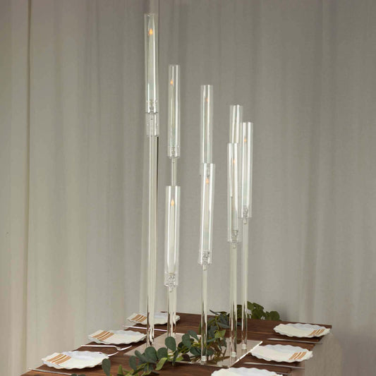 Efavormart 23" Tall Clear 3-Arm Crystal Round Glass Taper Candle Candelabra, Pillar Candle Holder Wedding Centerpiece