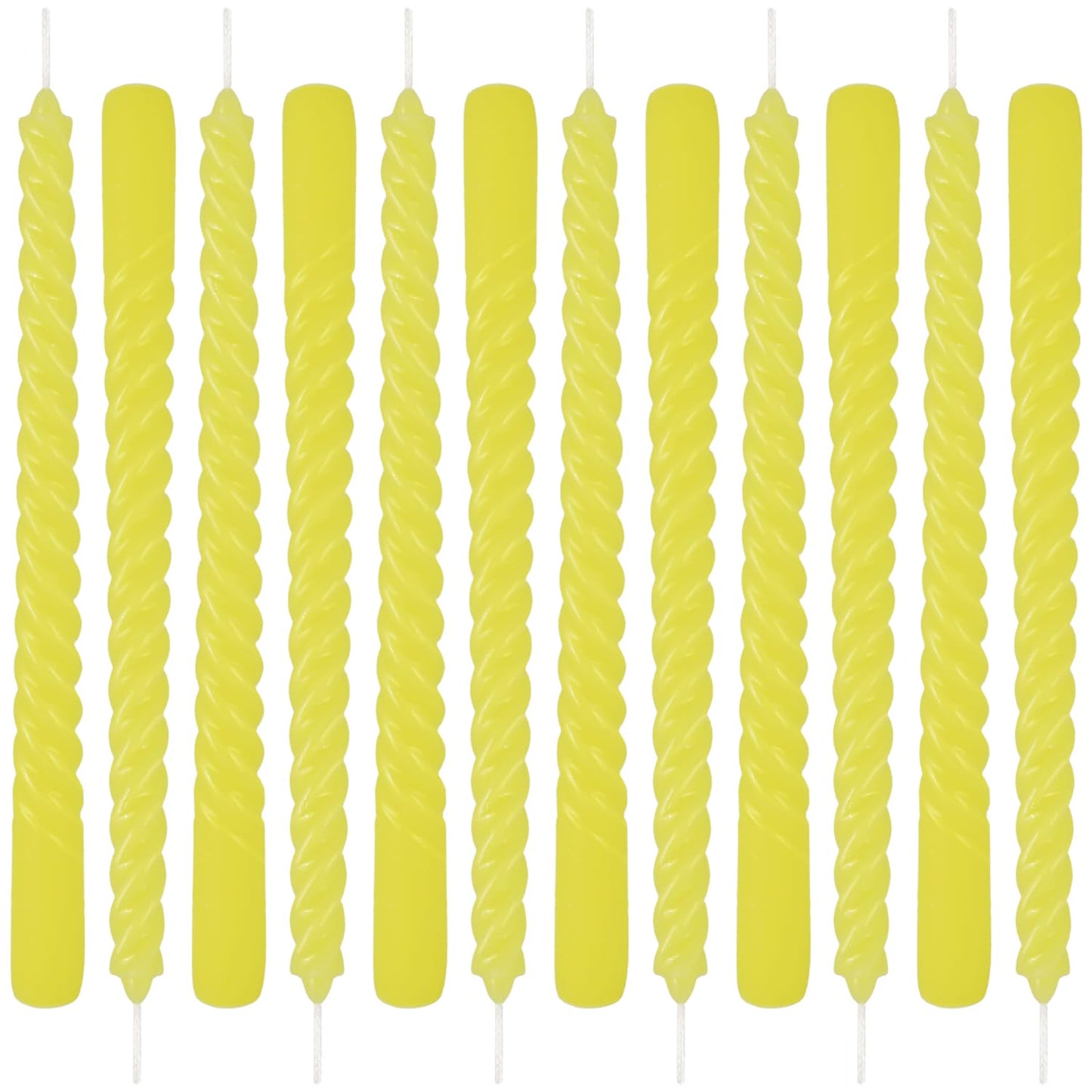 12-Piece Yellow Spiral Wax 10-inch Taper Candles -unscented smokeless, Tear-Free, Long-Lasting Burning Cotton Wick Suitable for Home,Party,Holiday Decorations