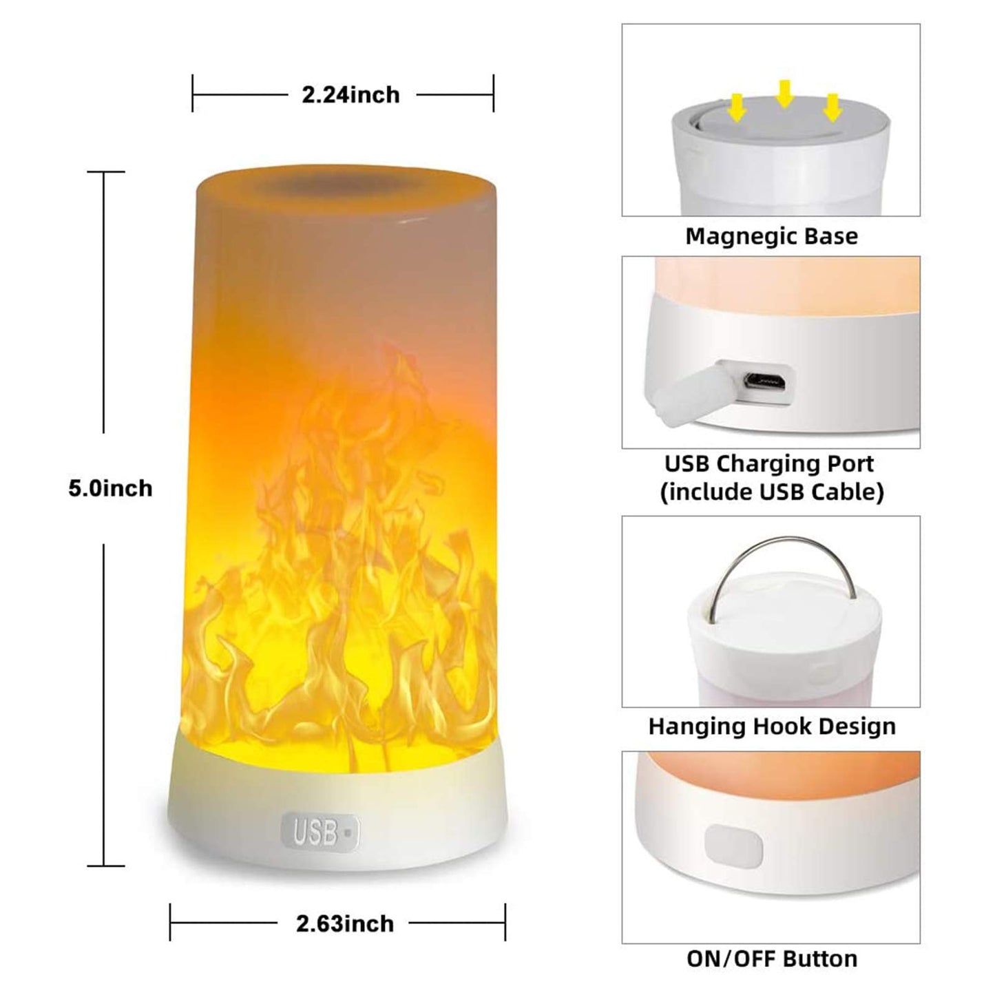 LED Flame Effect Light, USB Rechargeable Outdoor Flame Table Lamp Waterproof Dimmable 4 Modes Lantern with Gravity Sensing Effect IR Wireless Remote&Timer, For Halloween Room Party Bar Decor