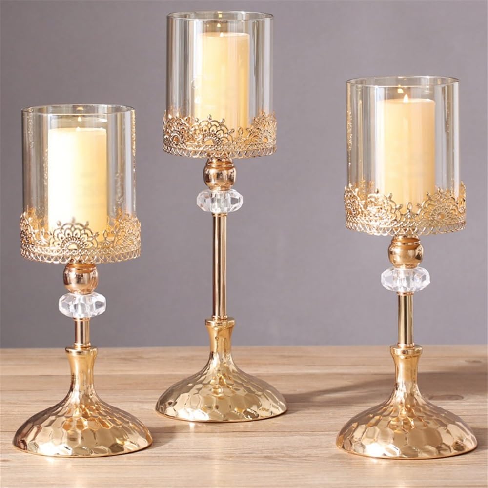 YUHUAWF Candle Holderss Golden Metal Glass Candlestick Home Dining Table Decoration Ornament Candle Holder Decorative Candlestick(Large)