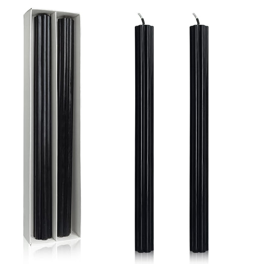 Dripless Taper Candles Unscented Black Long Taper Candles Smokeless 10 Inch Roman Column Design Dinner Candlesticks for Home Decoration Halloween Gifts(2Pcs)