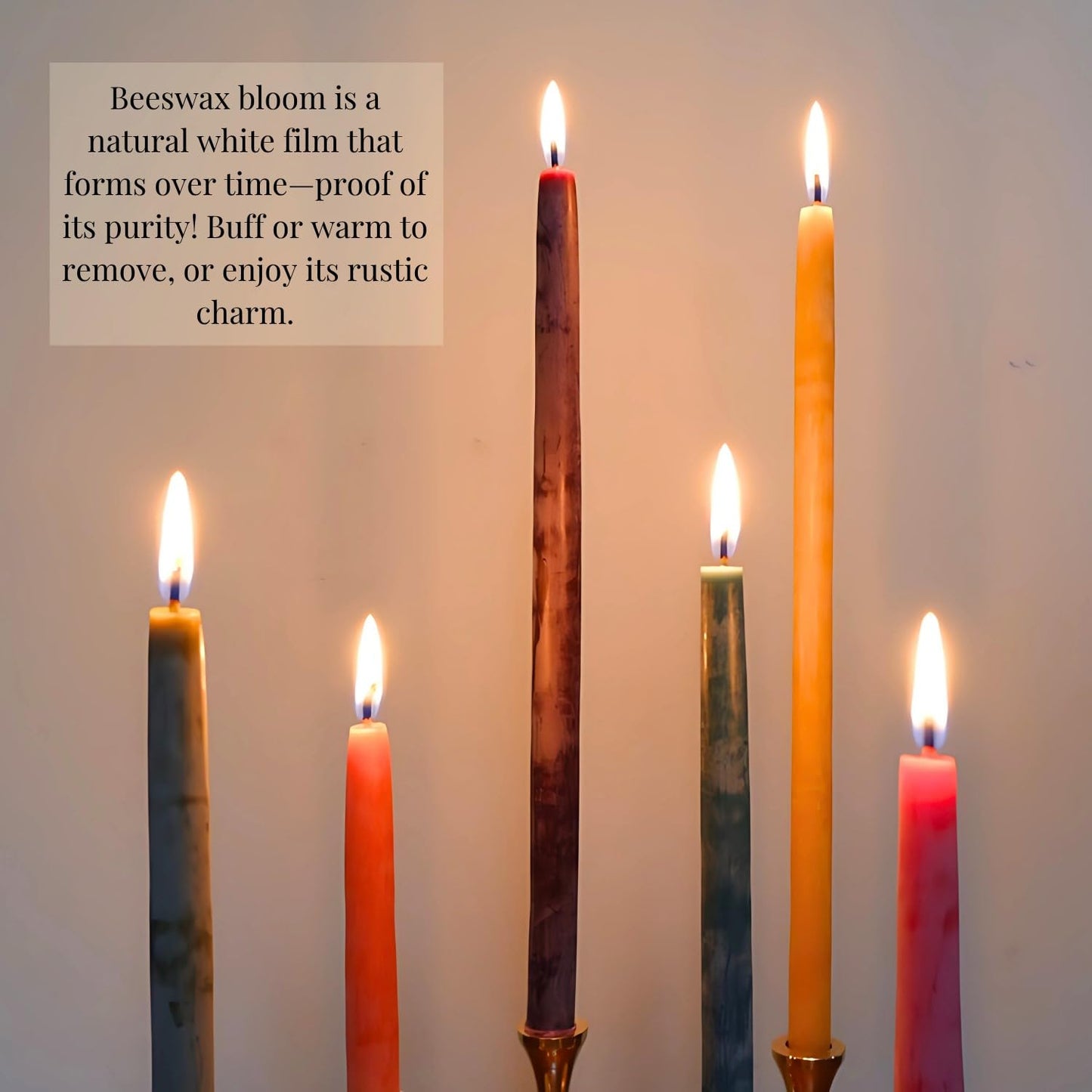 Candlestock Beeswax Taper Candles – 1/2" Diameter, Pure 100% Natural USA Beeswax, Cotton Wick, Dripless, Long-Burning, Handmade in Woodstock- 2 Pairs of Half Inch Tapers (Red, 10 Inch)