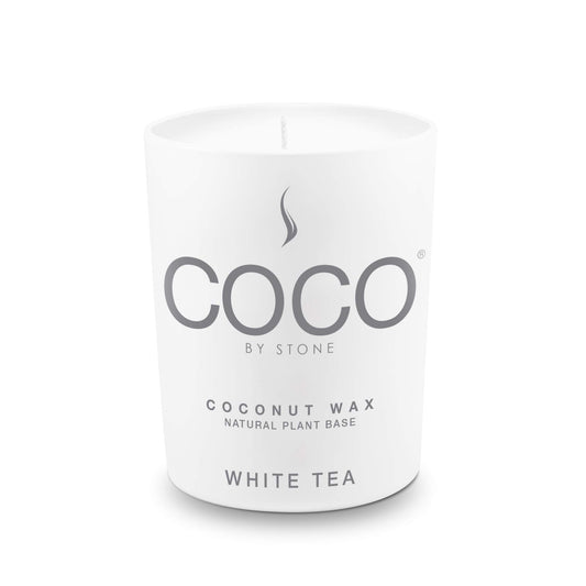 COCO by Stone 6.5oz Candle, Coconut Apricot Wax Candle for Home (White Tea), Home Fragrance Product, 1-Wick Candle, Enhances Indoor Aroma, Vegan & Cruelty-Free, Clean Burning, Hand-Poured