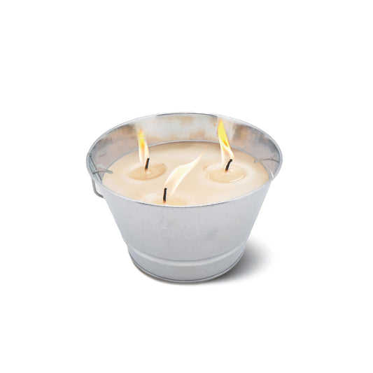 TIKI Citronella Candle 28-Ounce – Triple Wick Metal Bucket with Lid (Silver) – Long-Lasting Outdoor Candle for Patio, Deck, Garden, Backyard & Camping