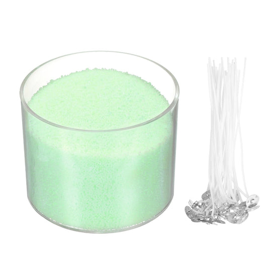 MECCANIXITY Pearled Sand Candles with 20 Pcs Wicks 7Oz / 200g Candle Beads Refillable Powder Sand Wax Making Kit for Thanksgiving Christmas Wedding Party DIY Home Crafts, Light Green