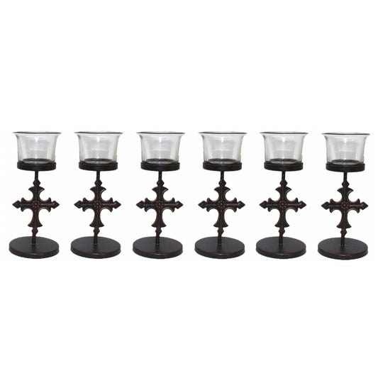 Hosley Set of 6 Black Metal & Glass Votive Candle Holders | Decorative Tea Light Holders for Home Decor, Wedding, Parties, and Dining Table Centerpieces