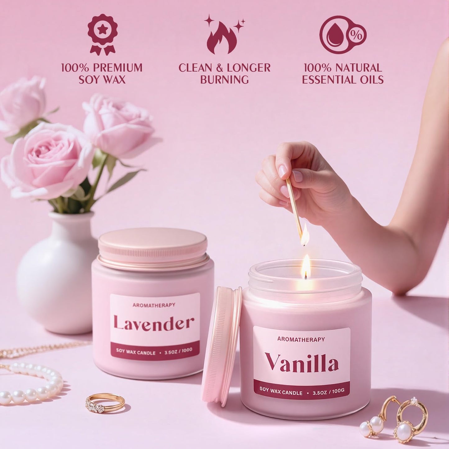 Waxcanpy Scented Candles for Women, Soy Candles for Home Scented, Candle Gift Set with Lavender & Vanilla Scents, 2 Pack Aromatherapy Candle for Relaxing, Stress Relief & Home Decor