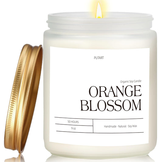 Putart Orange Blossom Candles for Home Scented, Natural Soy Wax Aromatherapy Non Toxic Candle for Stress Relief, Long Burning & Lasting Candle Gifts for Halloween, Birthday, Christmas, Thanksgiving