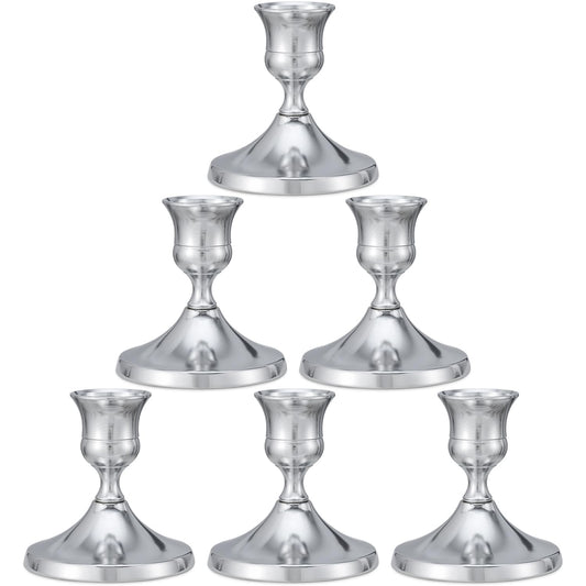 Candlestick Holders Taper Candle Holders, 6PCS Silver Candle Holder Set for Table Centerpiece, Vintage Candle Stand for Table Centerpieces, Home Decor,Weddings,Festival and Parties